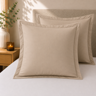 Lot de 2 Taies d'Oreiller 63 x 63 cm – 100% Coton 57 Fils – Sable