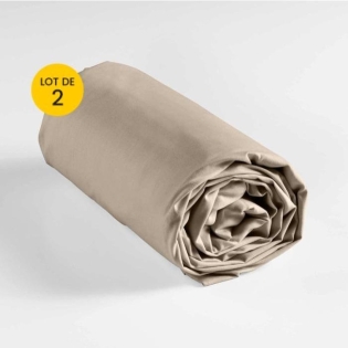 Lot de 2 draps housse king size 180 x 200 cm coton 57 fils Beige sur Mon Linge de Maison Lot de 2 draps housse king size 180 x 200 cm coton 57 fils Beige