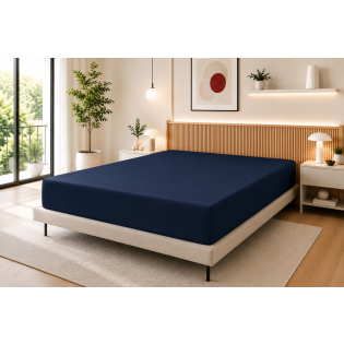 Drap Housse 160 x 200 cm Bleu nuit – 100% Coton 57 Fils/cm²- Bonnet 30 cm