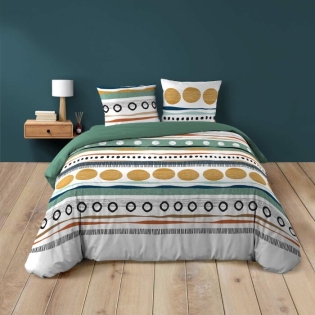 Housse de couette 2 personnes 240 x 220 cm coton 42 fils ASIANA + 2 taies