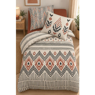 Parure ETHNIC 140 x 200 cm + 1 taie - Coton 57 fils réversible