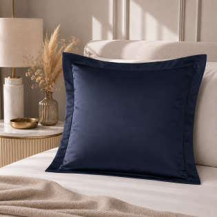 Taie d'Oreiller 65x65 cm Bleu velours  – Satin de Coton 120 Fils/cm² – Hôtellerie Haut de Gamme