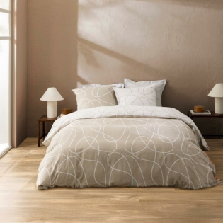 Parure de lit réversible 260 x 240  cm Clara – Coton imprimé relief + 2 taies