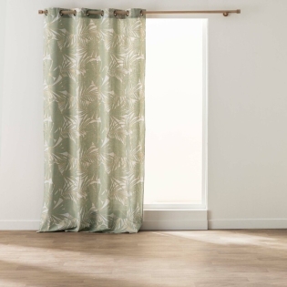 Rideau à Œillets 140x240 cm ALANIS – Polycoton Imprimé Or Métallisé Feuillage