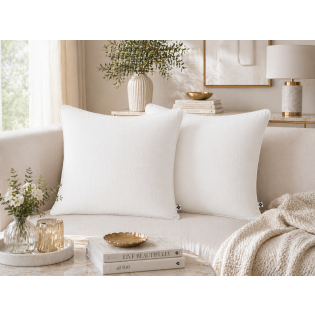 Lot de 2 coussins 45 x 45 cm gaze de coton Blanc – Déhoussables zip – Passepoil