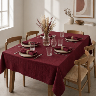 Nappe rectangle 150 x 250 cm + 6 serviettes de table – Double gaze de coton GAÏA Bordeaux
