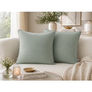 Lot de 2 coussins 45 x 45 cm gaze de coton Eucalyptus – Déhoussables zip – Passepoil