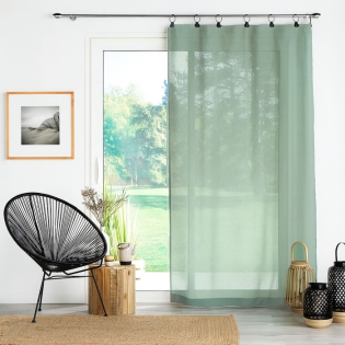 Voilage à anneaux 140 x 240 cm — Voile tissé Linka Sauge sur Mon Linge de Maison Voilage à anneaux 140 x 240 cm — Voile tissé Linka Sauge