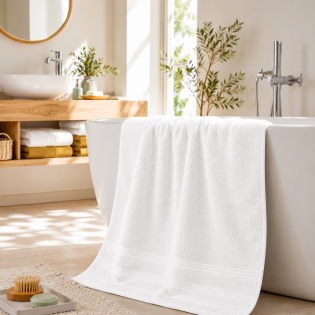 Drap de Douche Spa 70 x 140 cm 100% Coton 400 gr/m² - Blanc