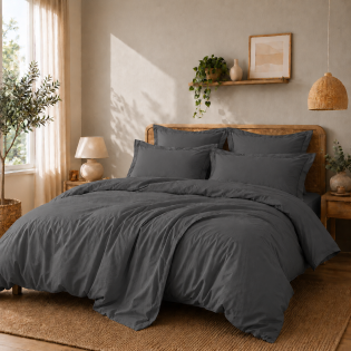 Housse de couette Percale de coton peigné 80 fils/cm²- 260 x 240 cm - Ardoise