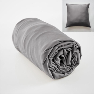 Ensembe drap housse 160 x 200 cm + 2 taies 60 x 60 cm en bambou de satin Salomé Anthracite