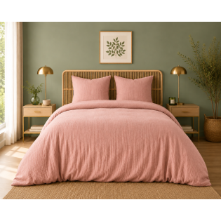 Parure de lit en Gaze de Coton 260 x 240 cm + 2 Taies 65 x 65 cm Epure Blush