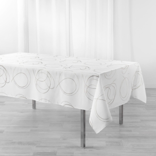 Nappe rectangle 150 x 300 cm polyester imprimé metallisé Bully Blanc