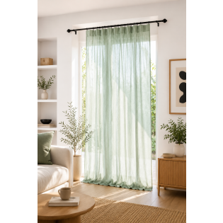 Rideau Ajustable Double Gaze de Coton 140 x 300 cm avec 8 Anneaux Pince GAÏA Vert d'eau – Hauteur Modulable