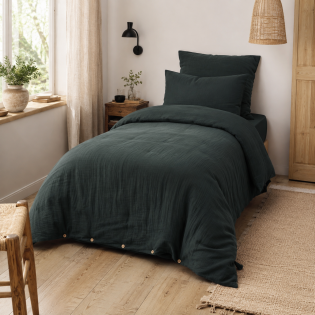 Housse de Couette 140 x 200 cm – Double Gaze de Coton 125 g/m² – Gaïa Sapin sur Mon Linge de Maison Housse de Couette 140 x 200 cm – Double Gaze de Coton 125 g/m² – Gaïa Sapin