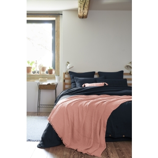 Plaid à franges 180 x 220 cm – Double gaze de coton GAÏA Rose Pêche sur Mon Linge de Maison Plaid à franges 180 x 220 cm – Double gaze de coton GAÏA Rose Pêche