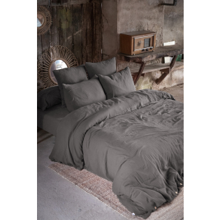 Parure de lit 260 x 240 cm + 2 taies 50 x 70 cm double gaze de coton GAÏA Granit