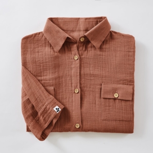 Tunique chemise femme double gaze de coton GAÏA – 100% coton – boutons coco – taille S/M - Terracotta