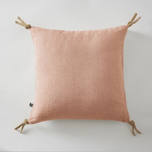 Coussin Déhoussable avec Pompons – Lin Lavé Français Luxe Soline – 45 x 45 cm Vieux rose