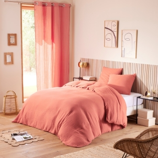 Housse de couette 260 x 240 cm en gaze de coton naturelle + 2 taies Rose