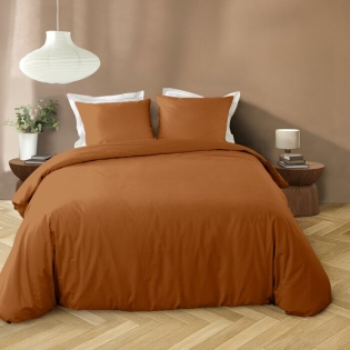 Housse de couette 240 x 220 cm microfibre unie lavée – LIAM Caramel – 2 taies incluses