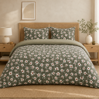 Housse de couette réversible 240 x 220 cm gaze de coton FLORA Romarin sur Mon Linge de Maison Housse de couette réversible 240 x 220 cm gaze de coton FLORA Romarin
