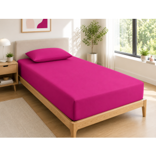 Drap Housse 90x190 cm 1 Place 100% Coton 57 Fils/cm² Bonnet 30 cm Magenta