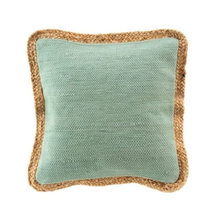 Coussin déhousssable passepoil 45 x 45 cm polycoton +jute Akina Sauge
