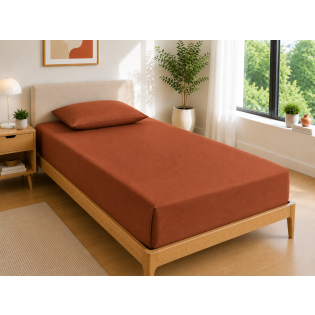 Drap Housse 90x190 cm 1 Place 100% Coton 57 Fils/cm² Bonnet 30 cm Paprika