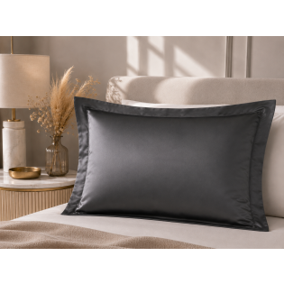 Taie d'Oreiller 50 x 70 cm Graphite – Satin de Coton 120 Fils/cm² – Hôtellerie Haut de Gamme