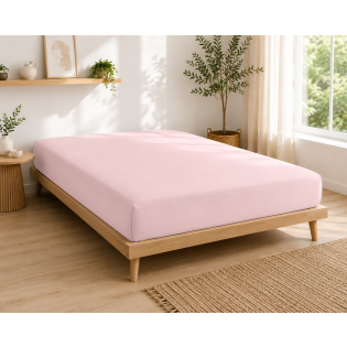 Drap-housse 140 x 190 cm Percale de Coton Peigné Rose – 80 fils/cm² – Bonnet 35 cm