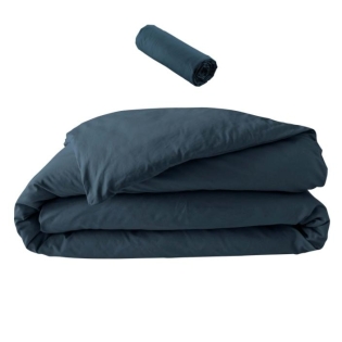 Pack parure en percale 78 fils 240 x 220 cm + DH 140x190 Bleu