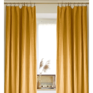 Lot de 2 rideaux ajustables en LIN Soline avec 8 anneaux pince 140 x 270 cm Jaune