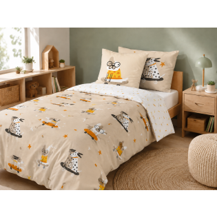 Parure de lit 1 place ISIDORE 140 x 200 cm – Réversible – 100% coton 57 fils