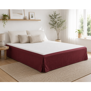 Cache-sommier 160 x 200 cm Double Gaze de Coton GAÏA Bordeaux – Qualité Haut de Gamme