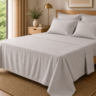 Drap Plat Percale 240 x 300 cm – Pur Coton Peigné Longues Fibres 80 Fils/cm² - Perle