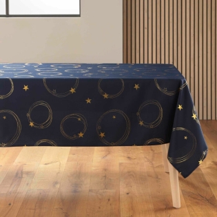 Nappe rectangle 150 x 240 cm polyester imprime metallise star Marine/or
