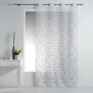 Panneau a oeillets 140 x 240 cm voile sable brode petite fleur Blanc/Gris