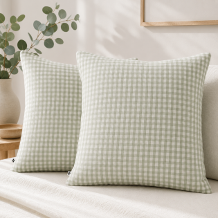 Lot de 2 Taies d'Oreiller 60 x 60 cm Double Gaze de Coton VICKIE Eucalyptus