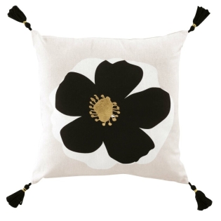 Coussin dehous. compr. pompons 45 x 45 cm coton imprime or issey des. place Sans