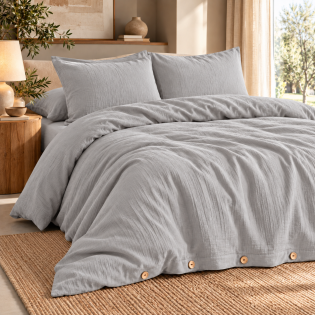 Parure GAÏA 240 x 220 cm + 2 taies 50 x 70 cm gaze de coton Nuage