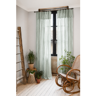 Lot de 2 Rideaux Gaze de Coton Vert d'Eau 140x300 cm Ajustables – 8 Anneaux Pinces Inclus – Rideaux Tamisants Haut de Gamme