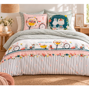 Parure de lit 240 x 220 cm + 2 taies réversibles 100% coton JARDINAGE