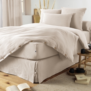 Cache-sommier gaze de coton luxe 90 x 190 cm Gaia Pampa naturel sur Mon Linge de Maison Cache-sommier gaze de coton luxe 90 x 190 cm Gaia Pampa naturel
