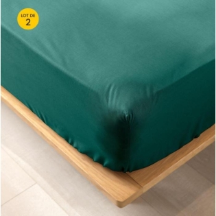 Lot de 2 draps housse King size 180 x 200 cm en coton bio Biolina Emeraude sur Mon Linge de Maison Lot de 2 draps housse King size 180 x 200 cm en coton bio Biolina Emeraude