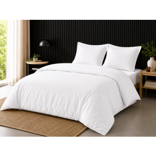Pack complet housse de couette percale 78 fils pour lit 140 x 190 cm Blanc pur