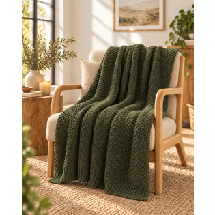 Plaid 125 x 150 cm Polyester tricot uni OLYMPIA Kaki