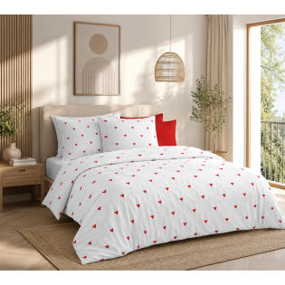 Parure de Couette 260 x 240 cm Mouna 3 Pièces Microfibre 75 g/m² Cœurs Rouges Blanc