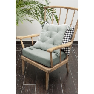 coussin capitonné 5 points avec pompons 40 x 40 cm gaze de coton unie gaïa eucalyptus sur Mon Linge de Maison coussin capitonné 5 points avec pompons 40 x 40 cm gaze de coton unie gaïa eucalyptus