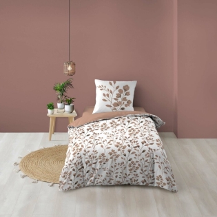 Housse de couette 140 x 200 cm coton 57 fils MAIWEN Mocha + 1 taie – Motif végétal